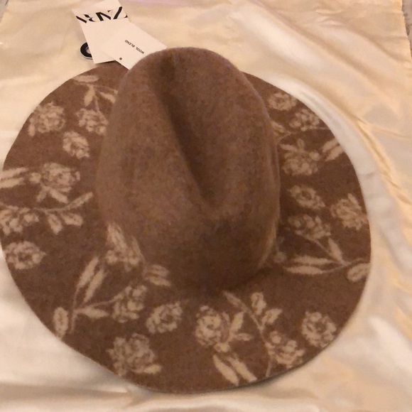 Zara Camel Beige & White Flower Wool Blend Wide Brim Hat Size S NWT - Picture 7 of 12